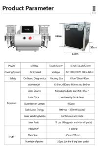 LIPOLASER EMS Laser Pad 4 Wavelengths 635nm 650nm 940nm 980nm Body Slimming Machine