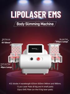 LIPOLASER EMS Laser Pad 4 Wavelengths 635nm 650nm 940nm 980nm Body Slimming Machine
