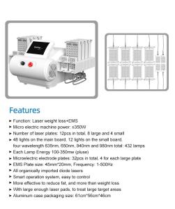LIPOLASER EMS Laser Pad 4 Wavelengths 635nm 650nm 940nm 980nm Body Slimming Machine